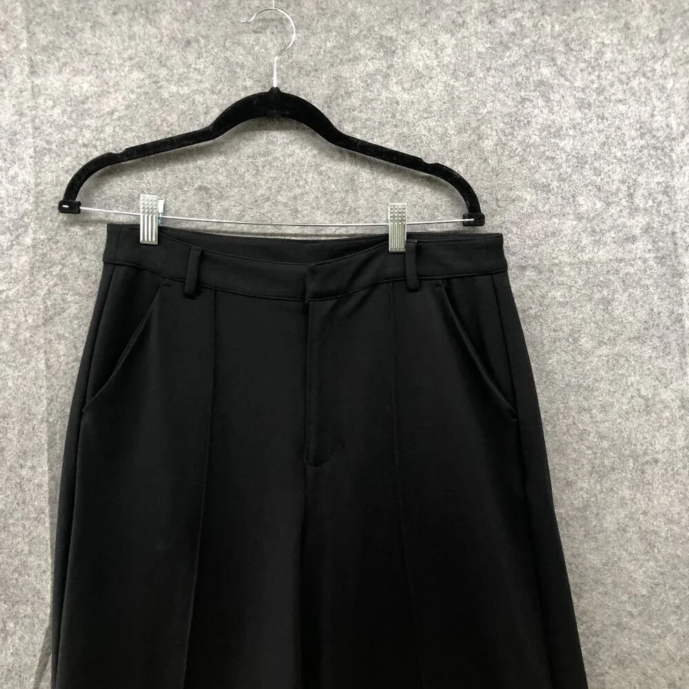 Bar lll High Rise Wide Leg Trouser Pants Womens L Ponte Knit Black Creased‎